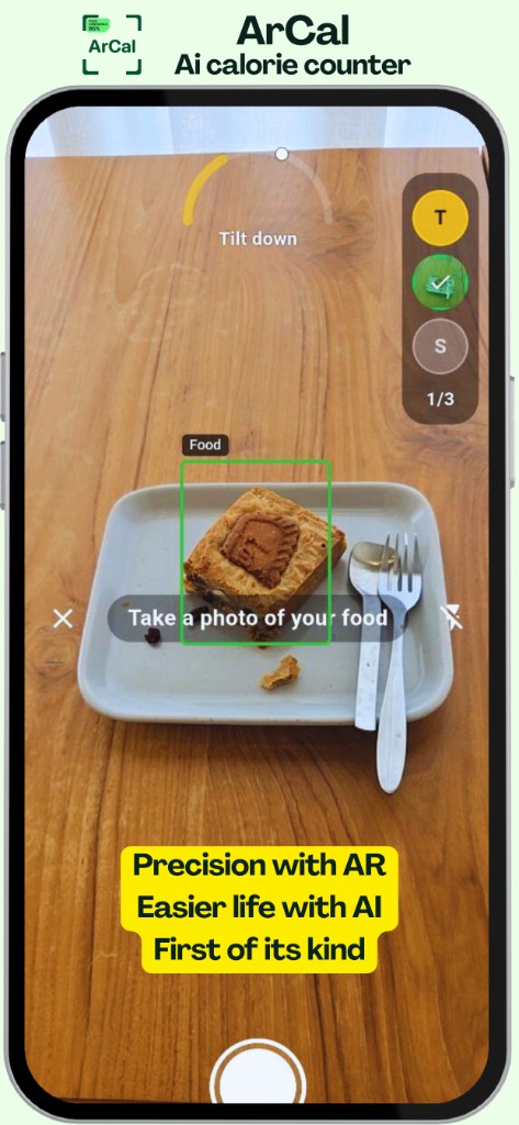 ArCal AI calorie counter — AR food scan with precision bounding box (App Store display)